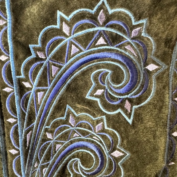 Bob Mackie Women Wearable Art Suede Black Blue Embroidered Zip Knit Jacket Sz L - Picture 6 of 14